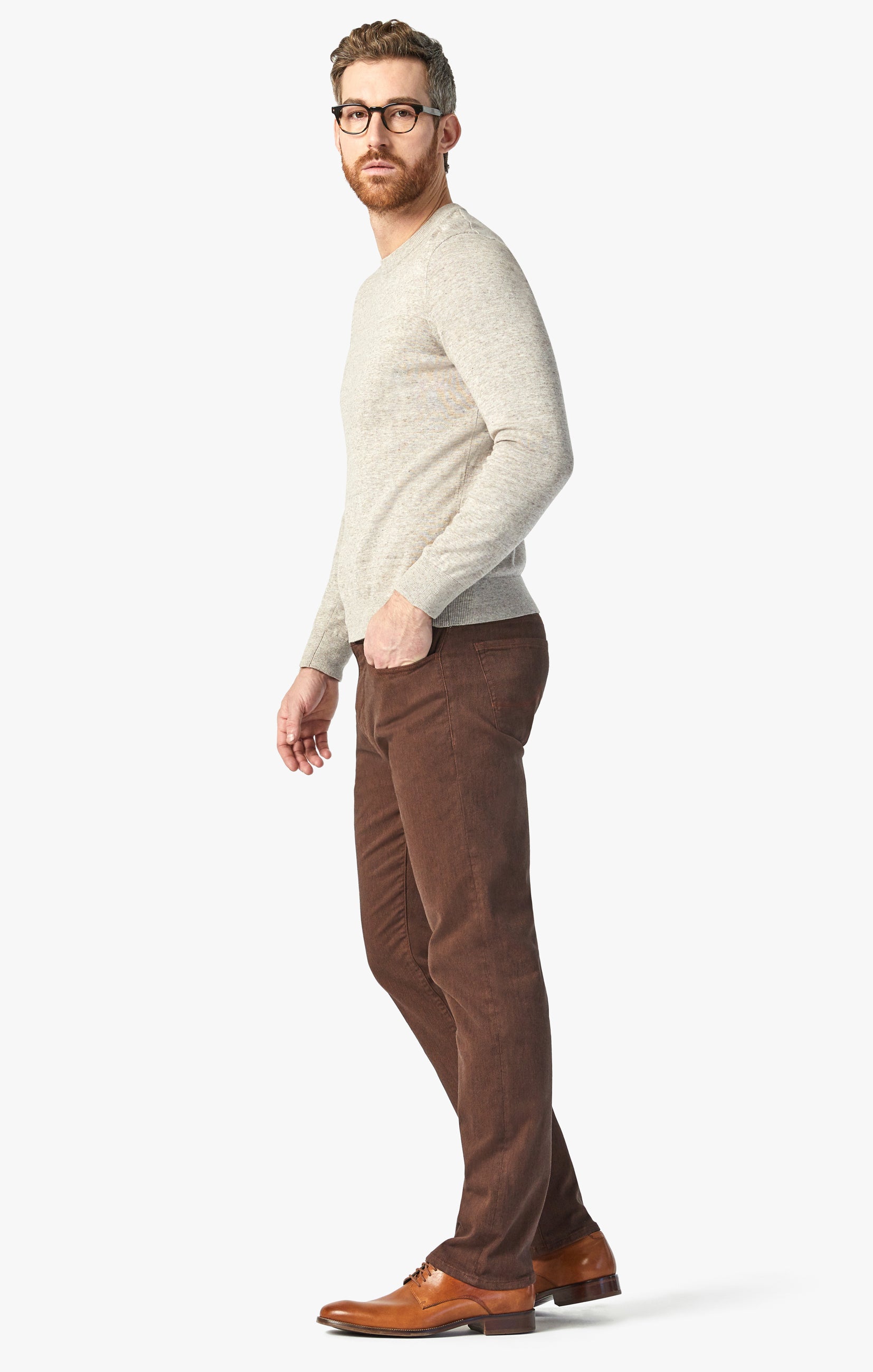 Cool Tapered Leg Pants In Cognac Diagonal