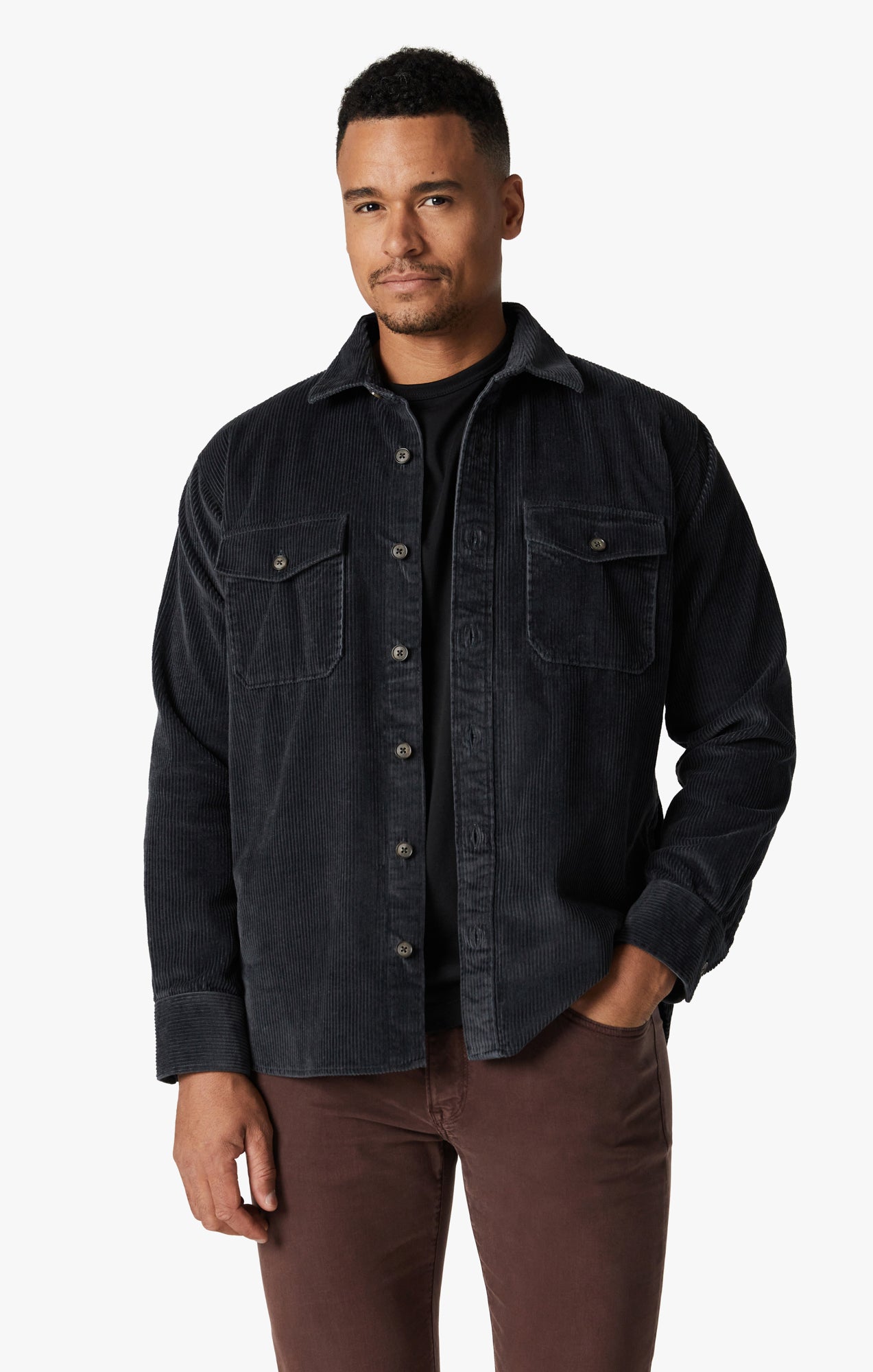Corduroy Overshirt In Iron Gate