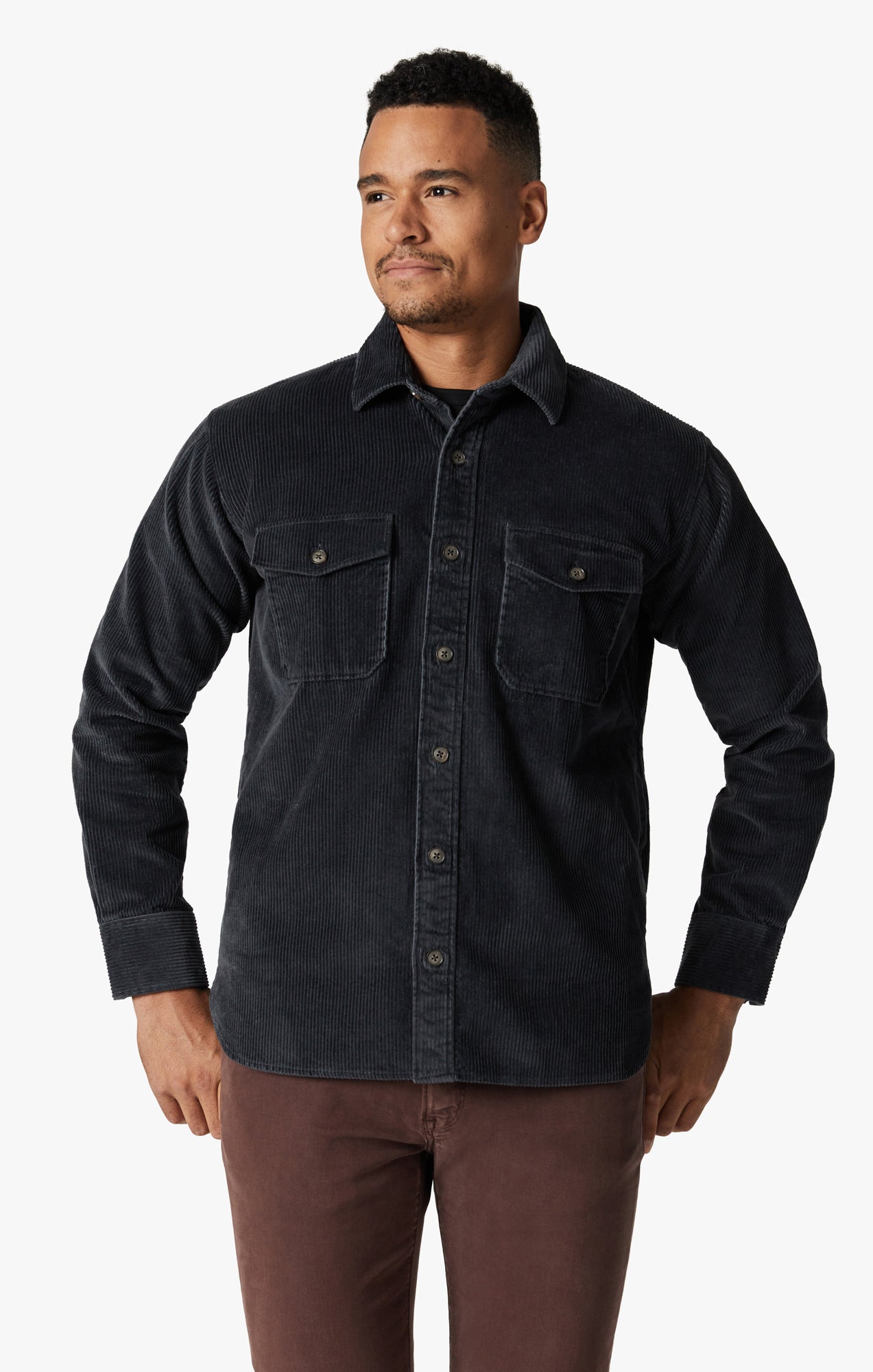 Corduroy Overshirt In Iron Gate