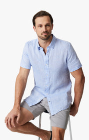 Linen Short Sleeve Shirt In Hawaiian Ocean