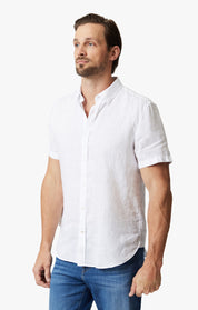 Linen Short Sleeve Shirt In Bright White