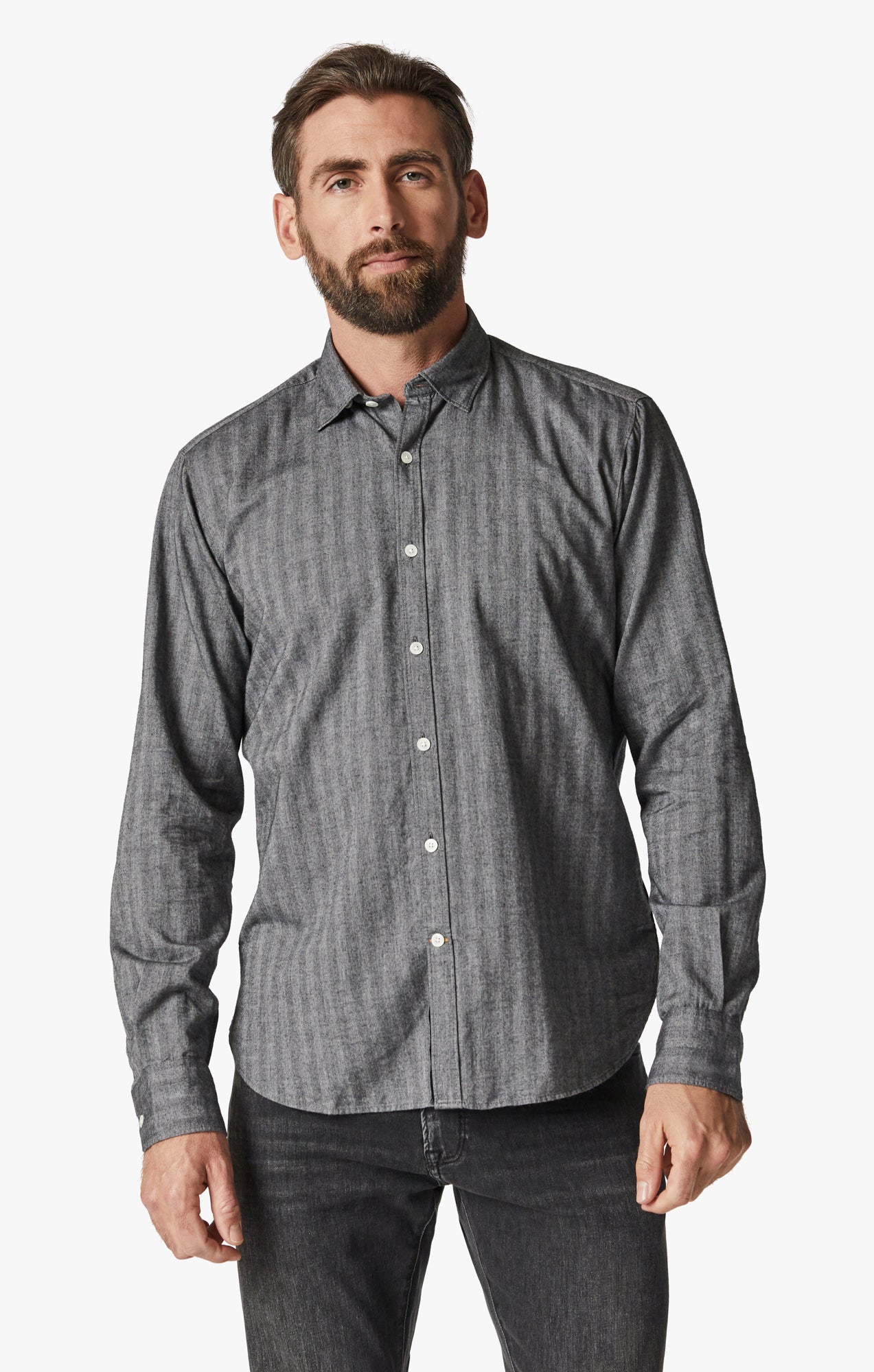 Herringbone Shirt In Anthracite Melange