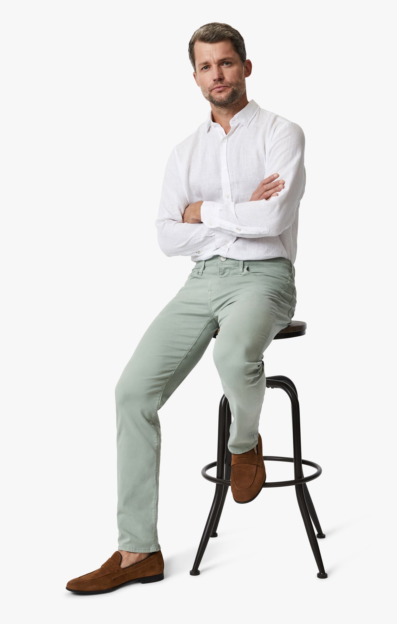 Courage Straight Leg Pants In Iceberg Green Twill