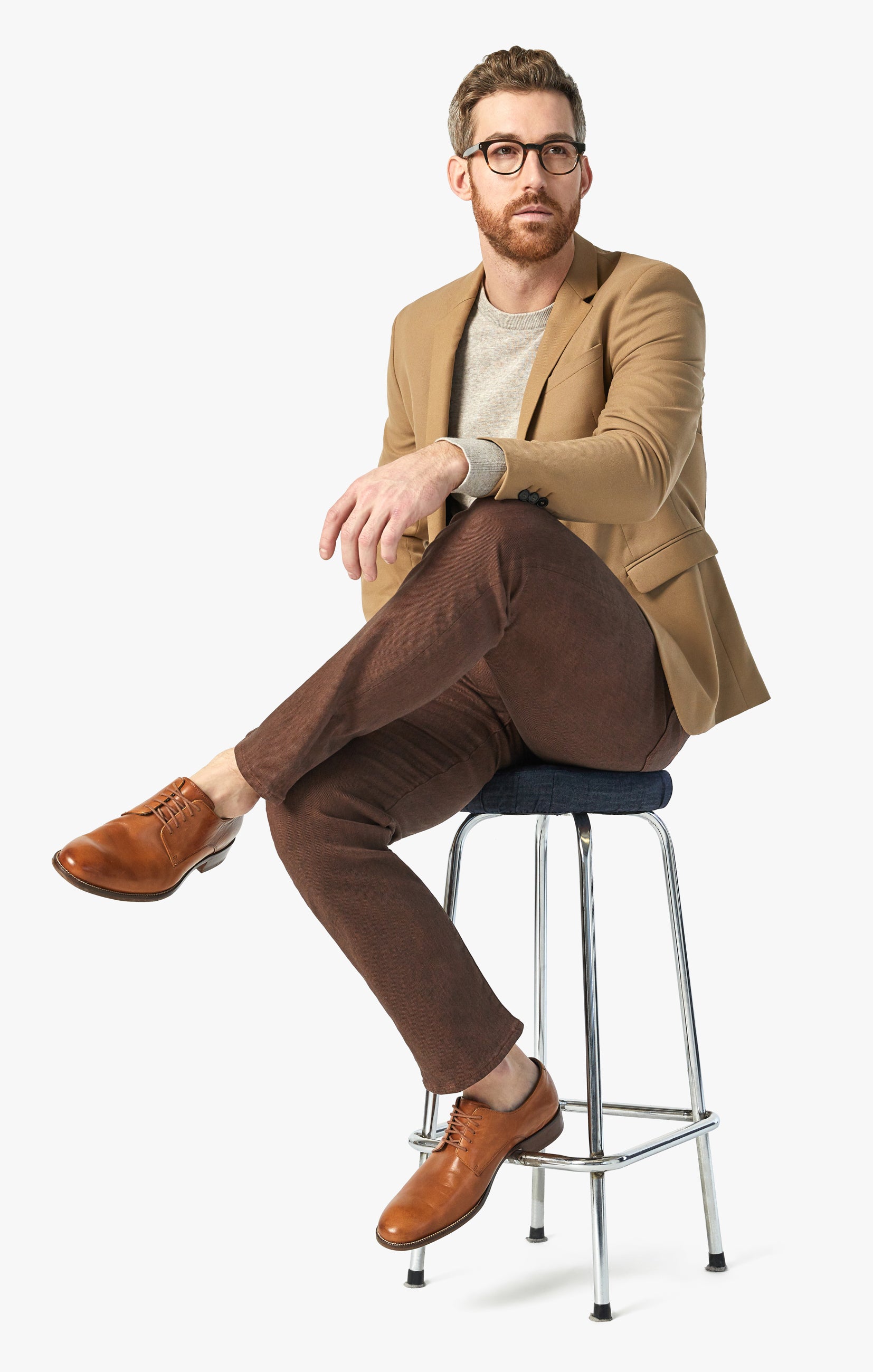 Cool Tapered Leg Pants In Cognac Diagonal