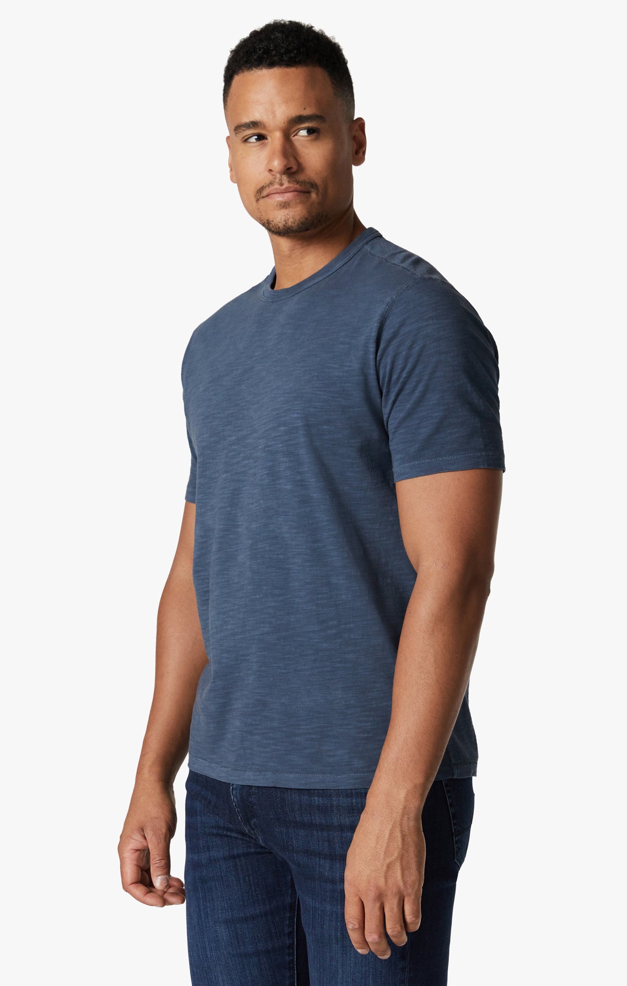 Slub Crew Neck T-Shirt In Dark Denim Image 3