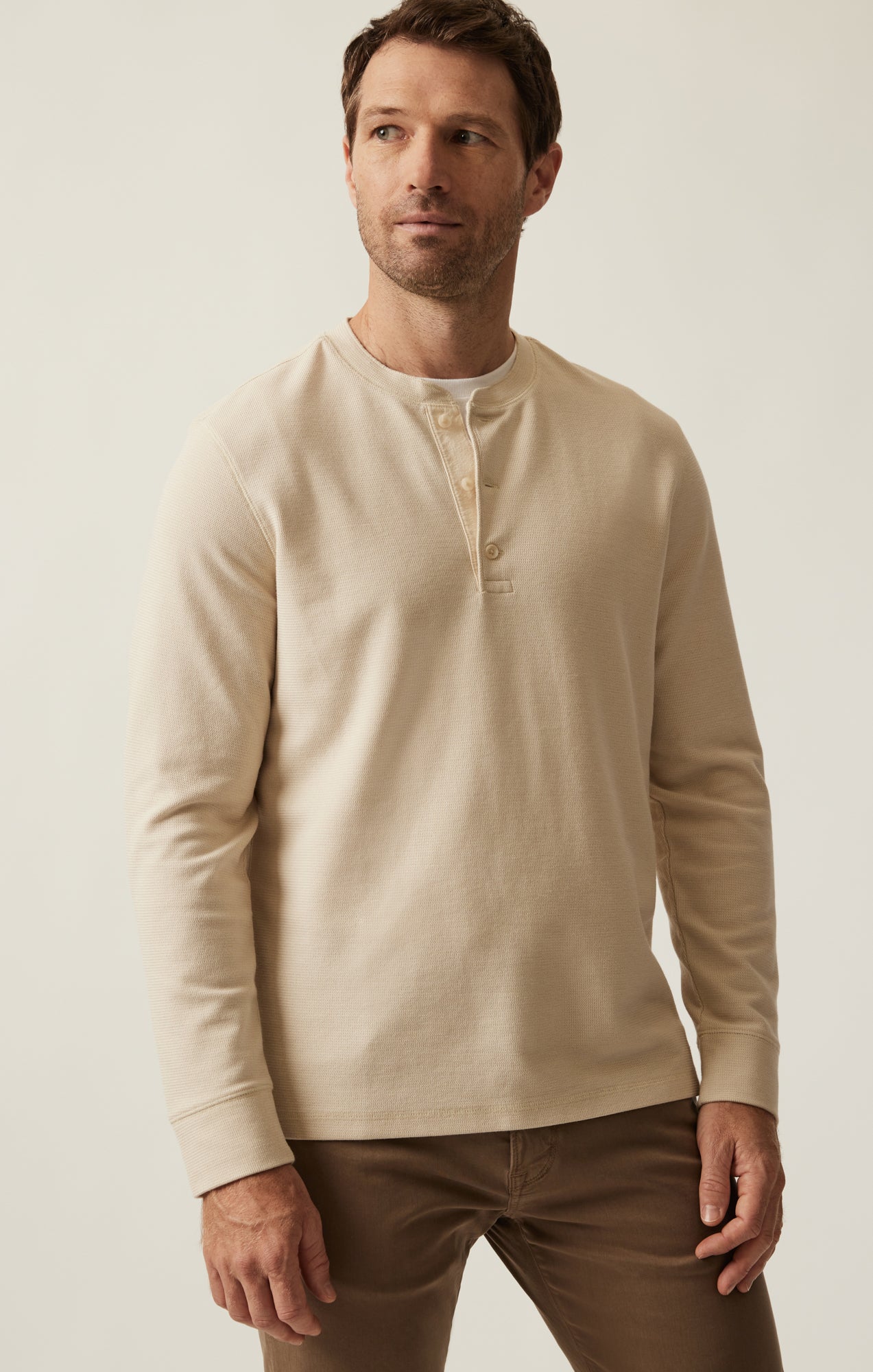34 Heritage Men's Long Sleeve Henley In Oatmeal – 34 Heritage Canada