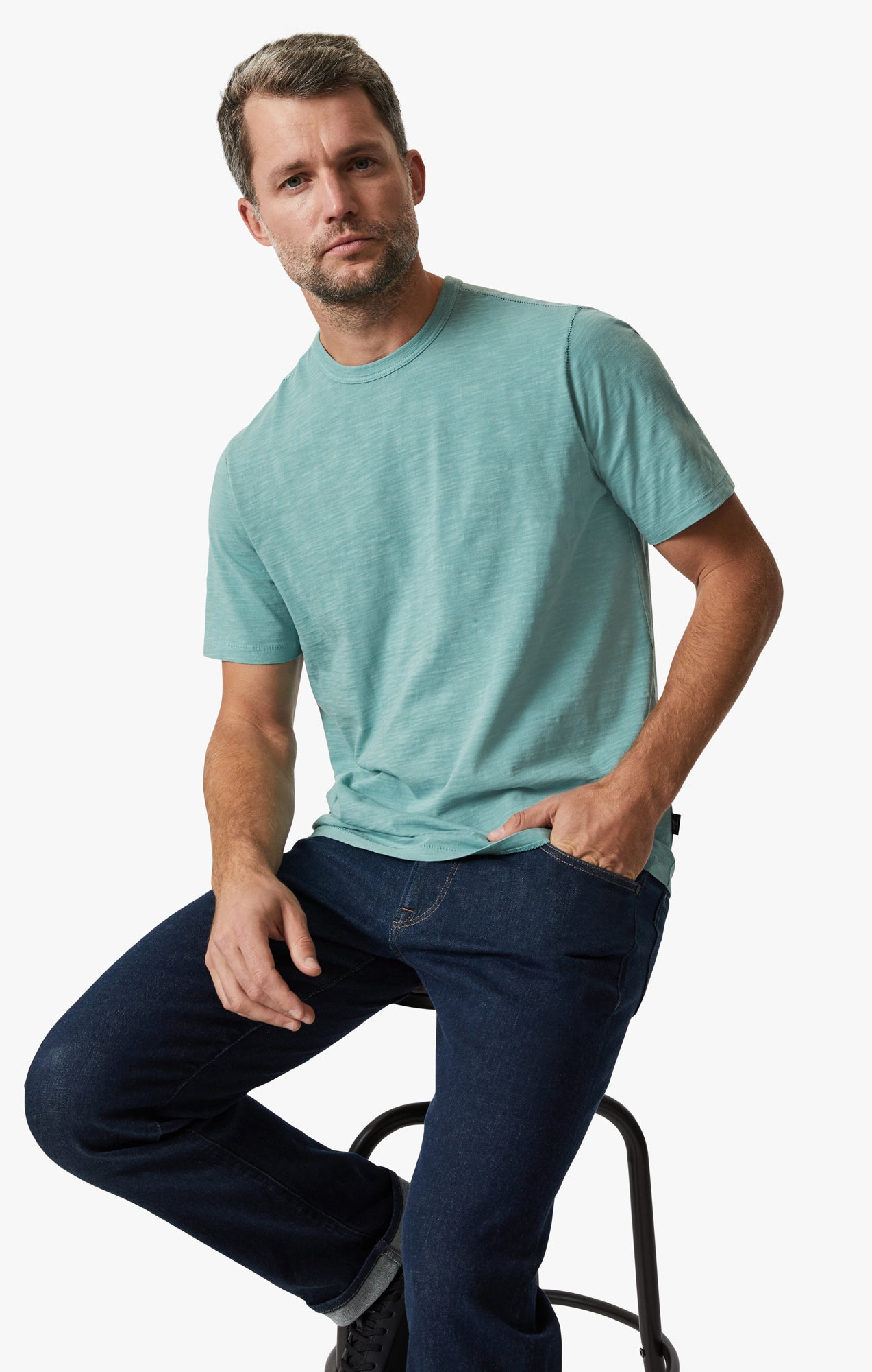 Slub Crew Neck T-Shirt In Iceberg Green