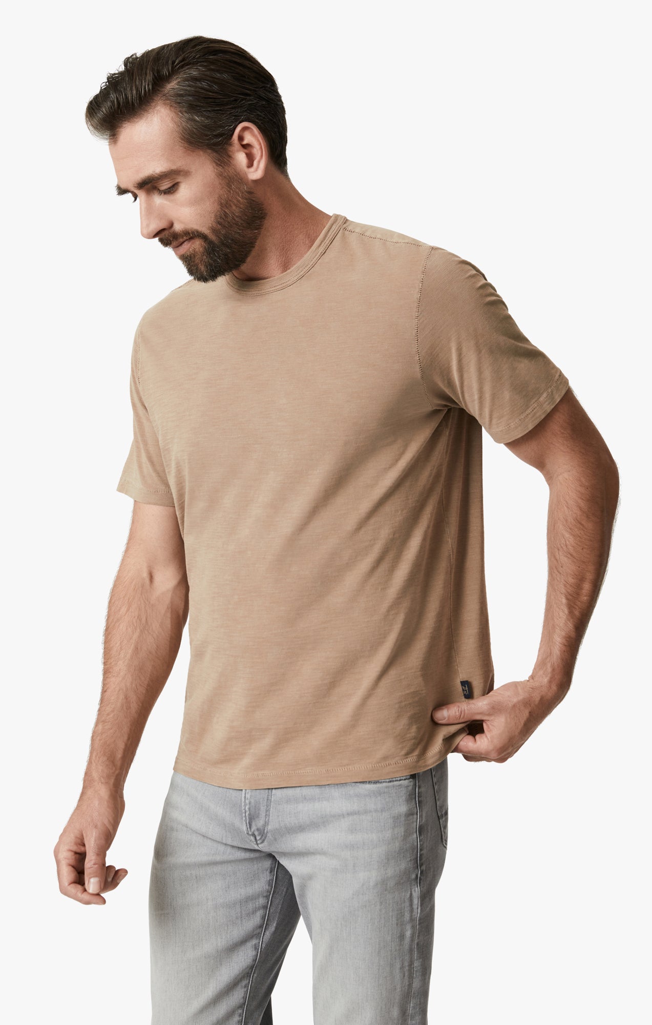 Slub Crew Neck T-Shirt In Walnut