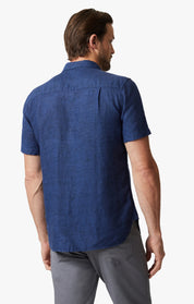 Linen Short Sleeve Shirt In Indigo