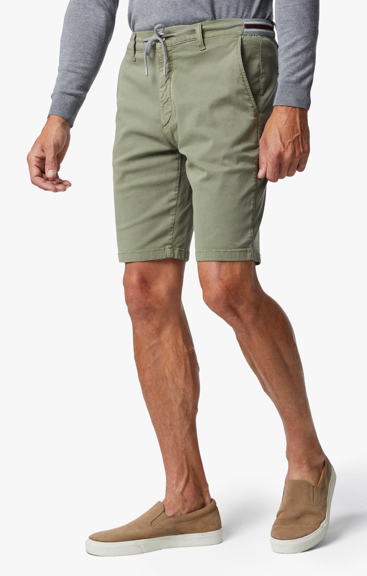 Ravenna Elastic Waist Shorts In Moss Green Soft Touch