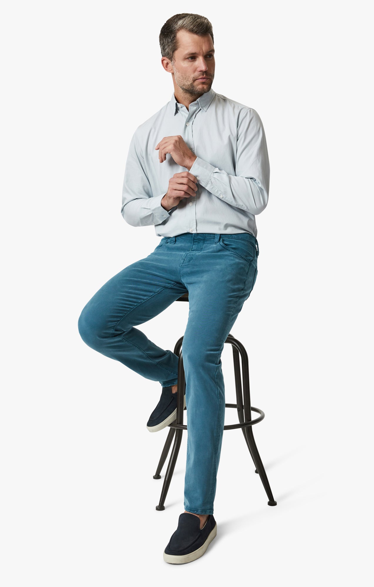 Cool Tapered Leg Pants In Blue Fusion Brushed Twill