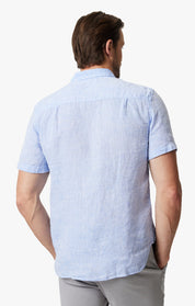 Linen Short Sleeve Shirt In Hawaiian Ocean
