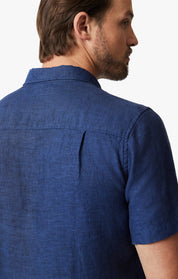 Linen Short Sleeve Shirt In Indigo