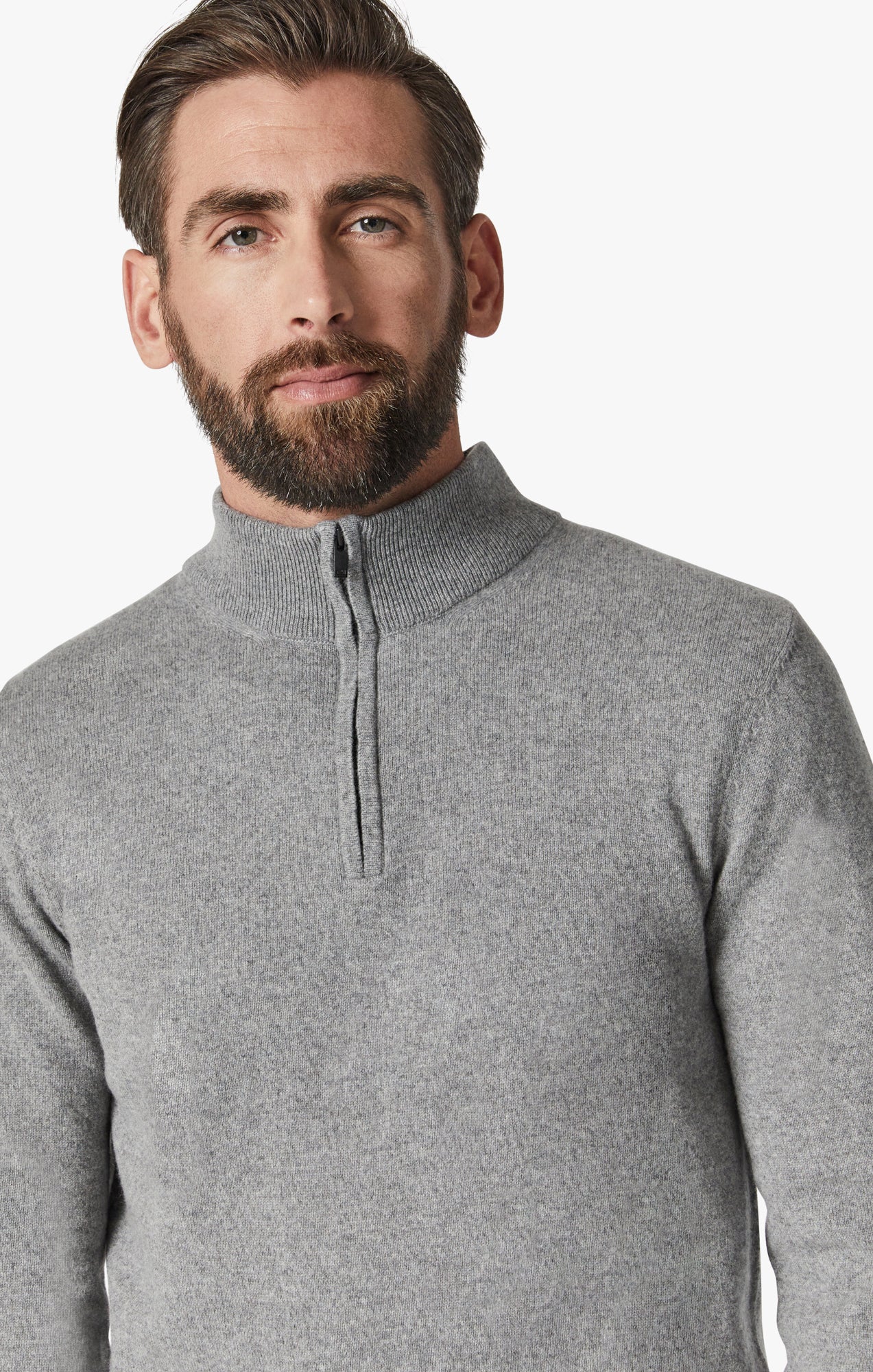 Cashmere Quarter Zip Sweater In Grey Melange Image 7