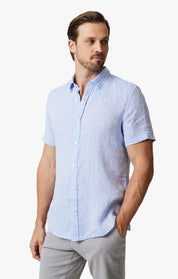 Linen Short Sleeve Shirt In Hawaiian Ocean