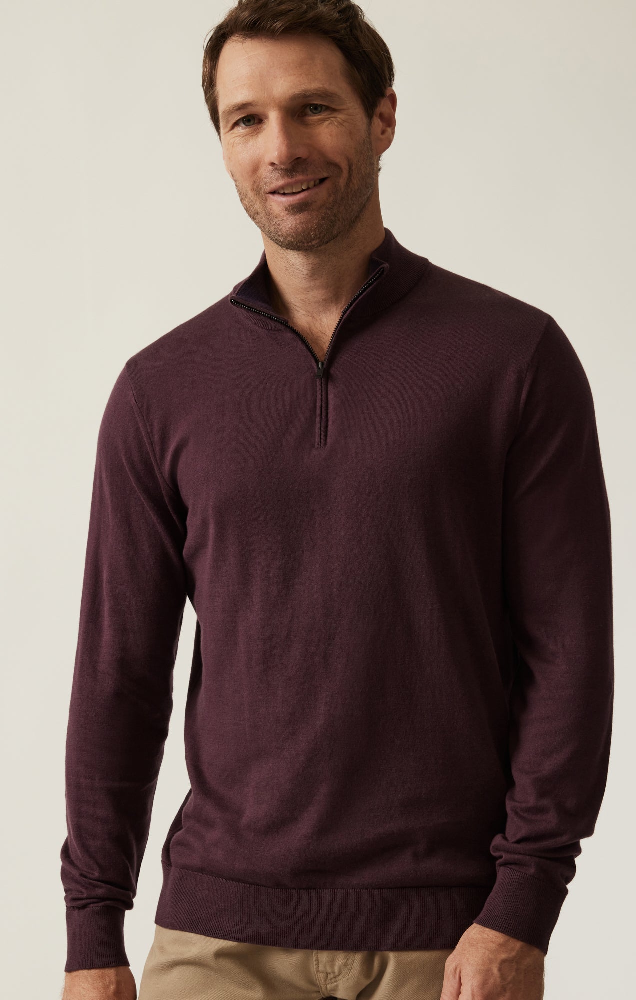 34 Heritage Men's Quarter Zip Sweater In Burgundy – 34 Heritage Canada