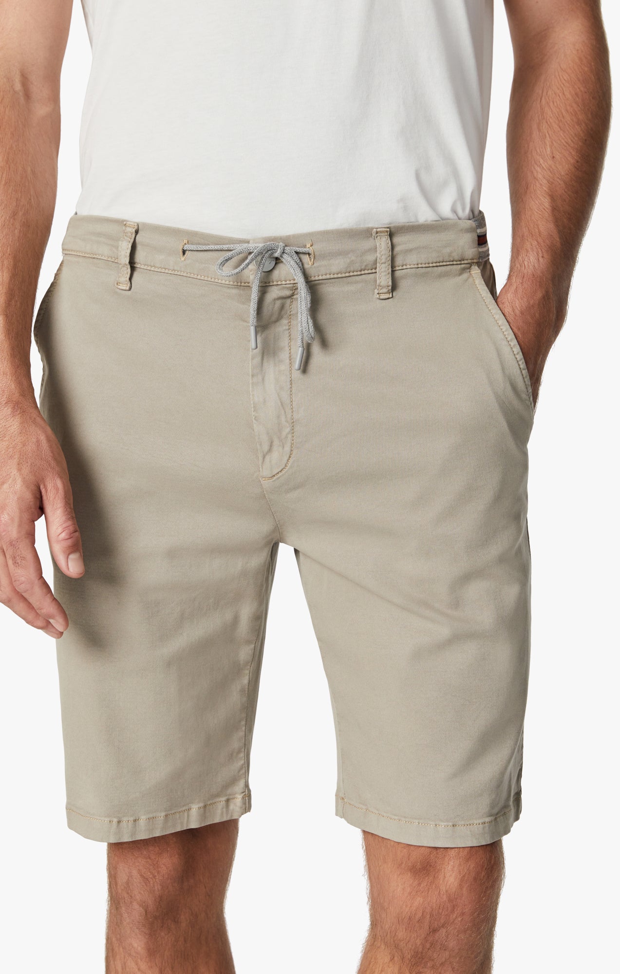 Ravenna Elastic Waist Chino Shorts In Aluminum Soft Touch