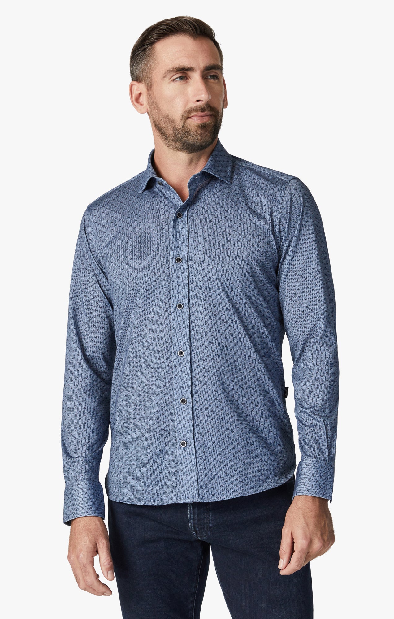 Leaf Design Shirt in Indigo Melange