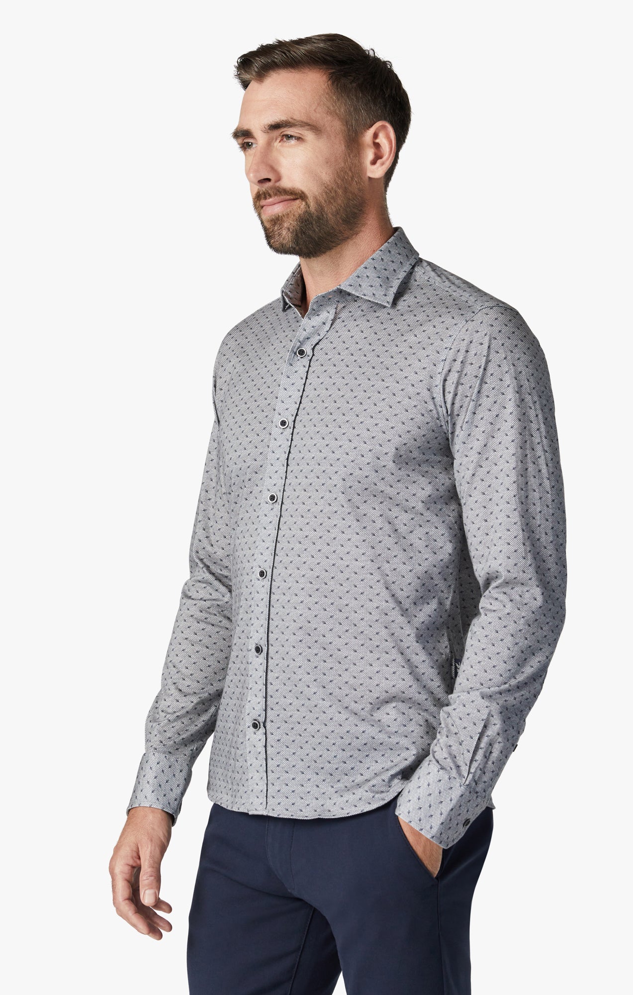 Leaf Design Shirt Grey Melange