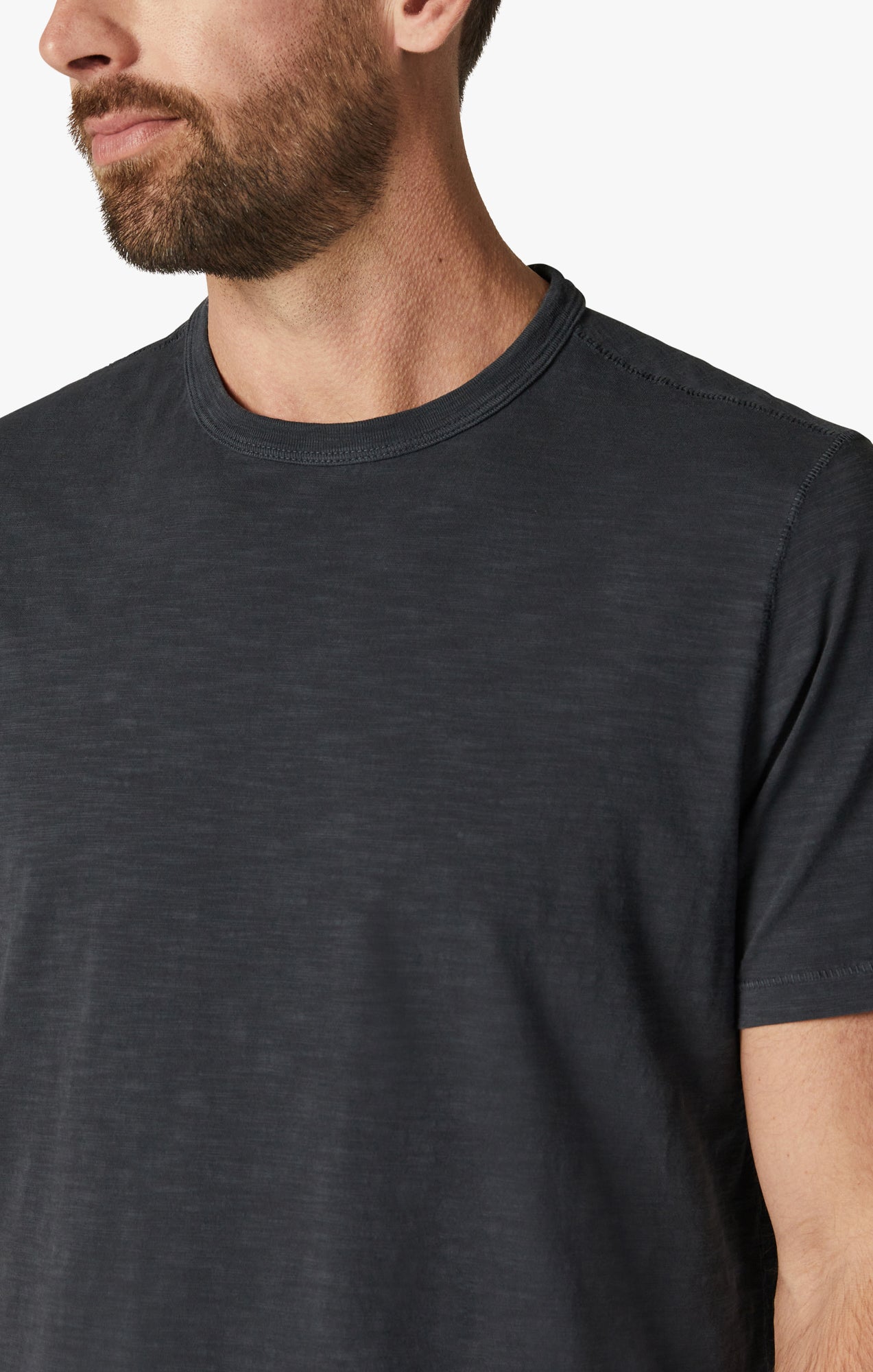 Slub Crew Neck T-Shirt in Dark Navy Image 6