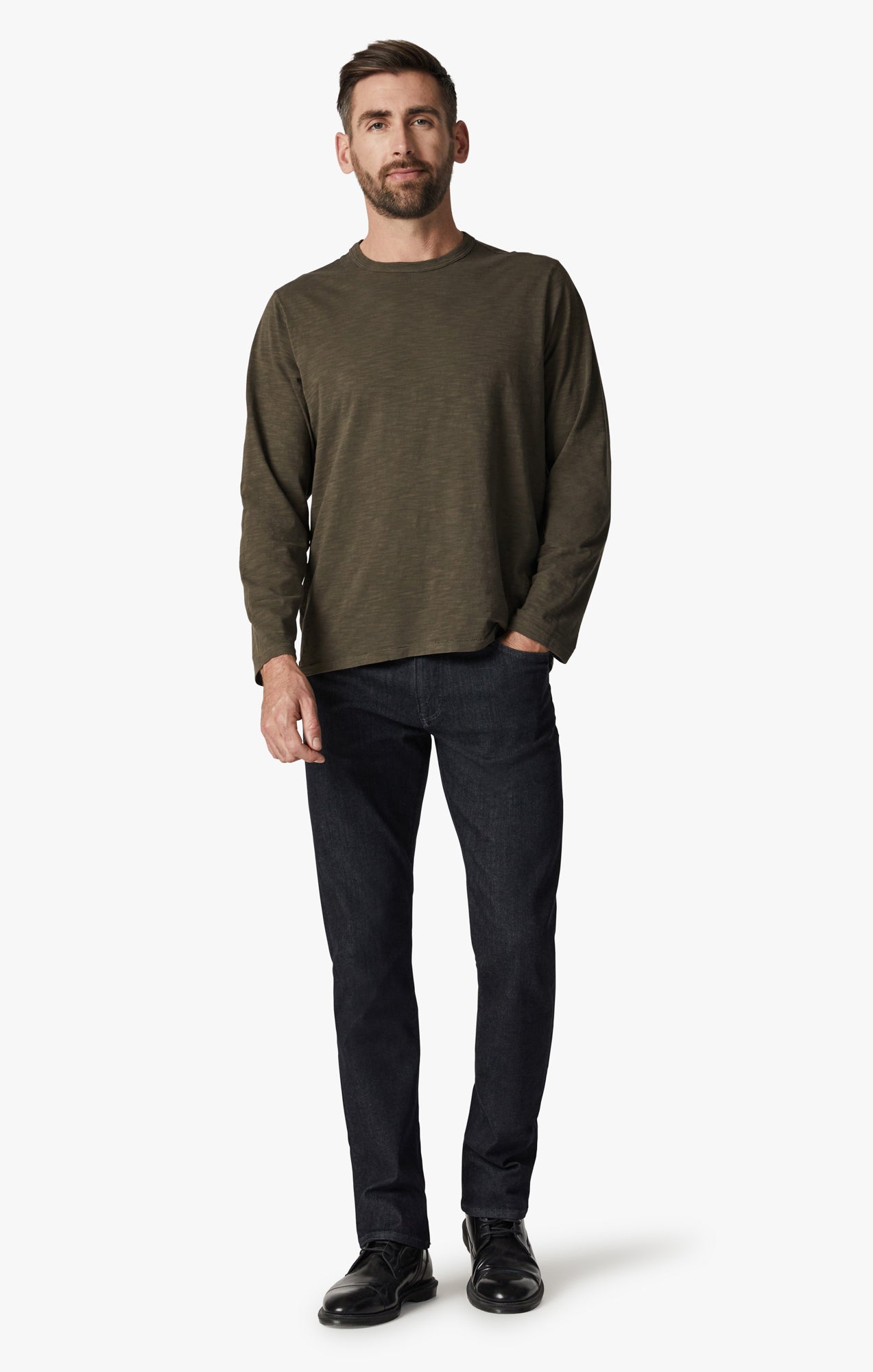 Slub Crew Neck Long Sleeve T-Shirt in Wren