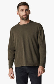 Slub Crew Neck Long Sleeve T-Shirt in Wren