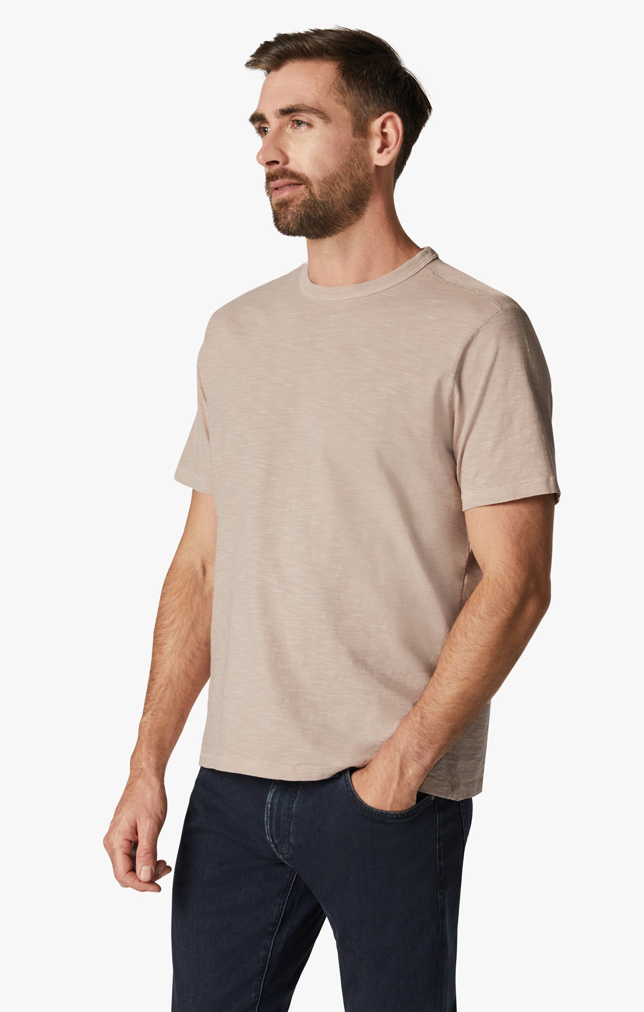 Slub Crew Neck T-Shirt in Aged Pink Image 2