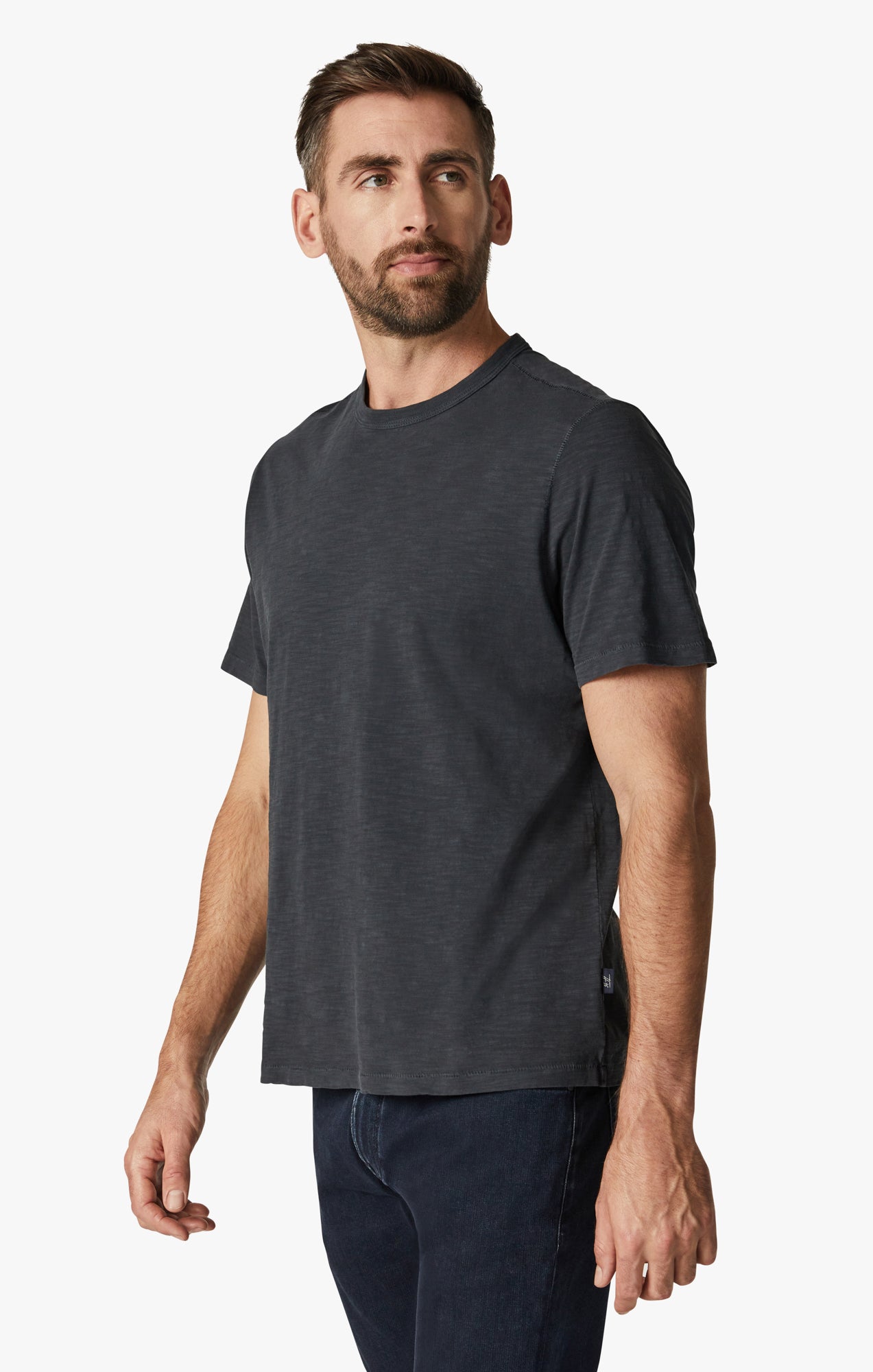Slub Crew Neck T-Shirt in Dark Navy Image 2