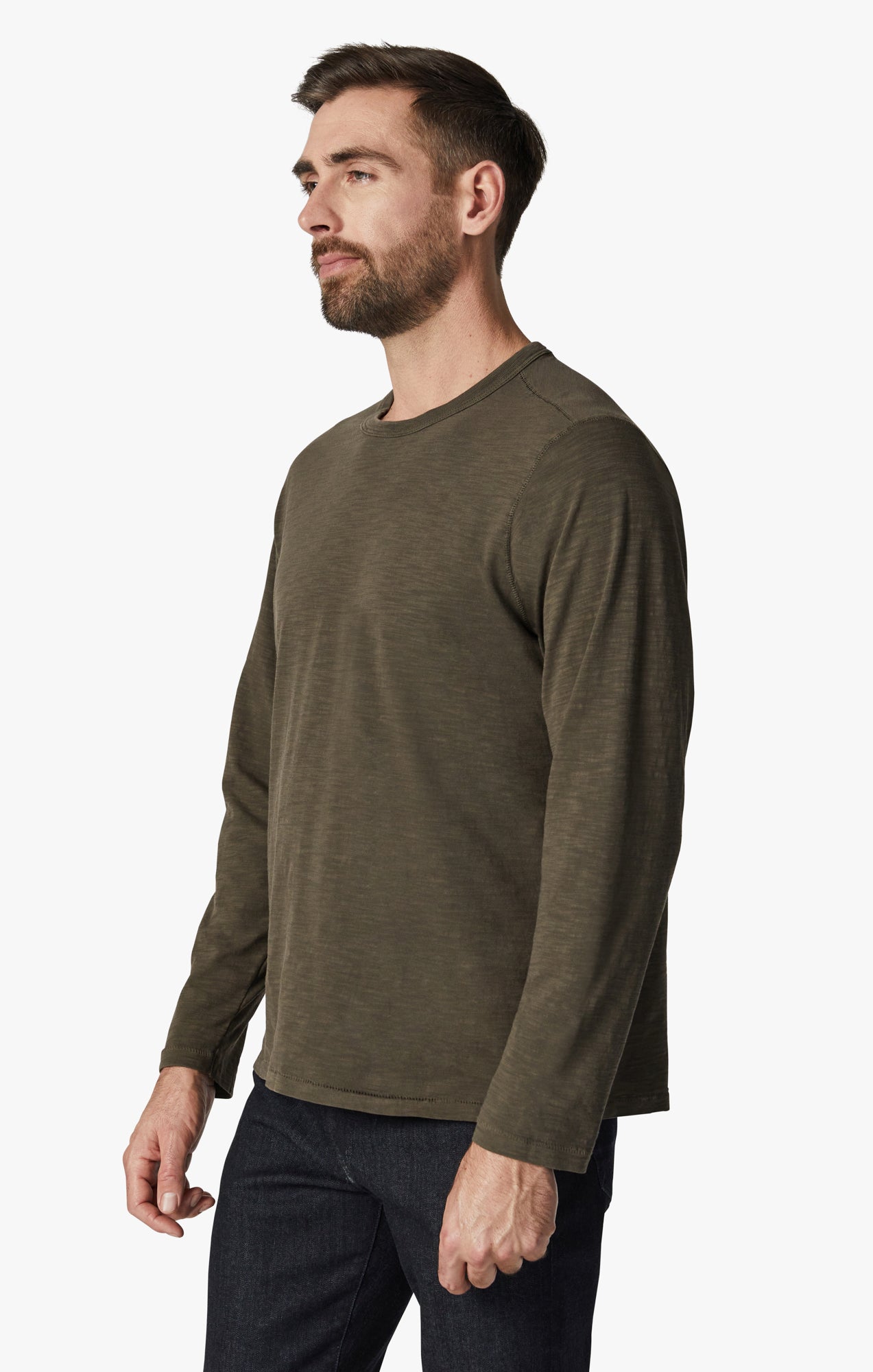 Slub Crew Neck Long Sleeve T-Shirt in Wren