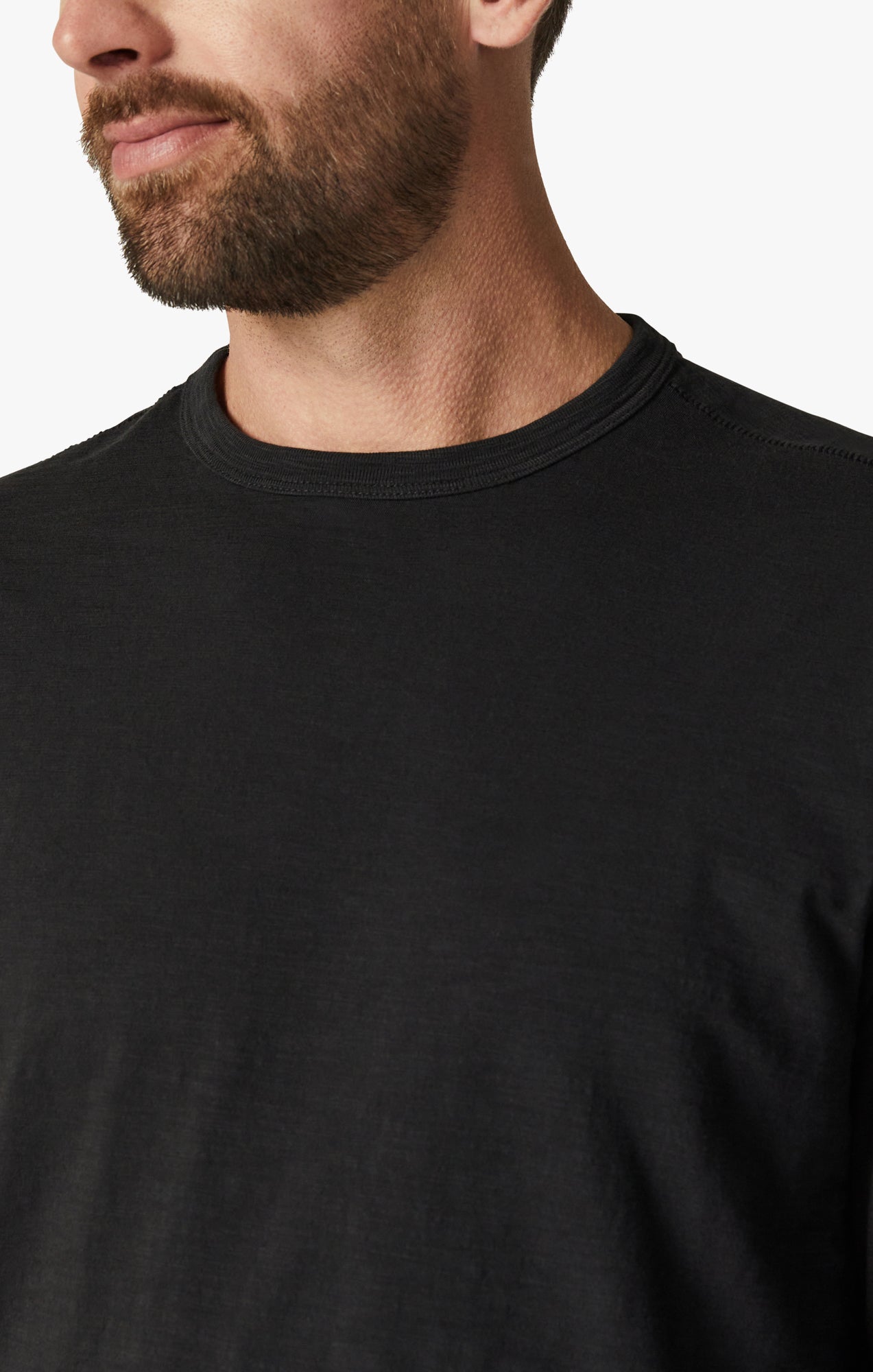 Slub Crew Neck Long Sleeve Shirt in Black Image 5
