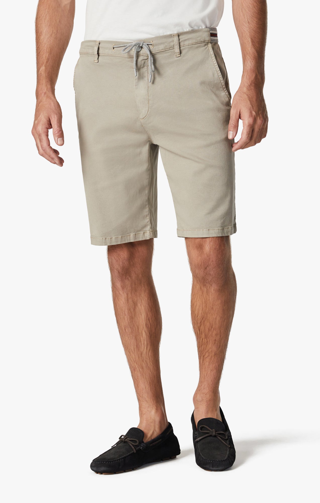 Ravenna Elastic Waist Chino Shorts In Aluminum Soft Touch