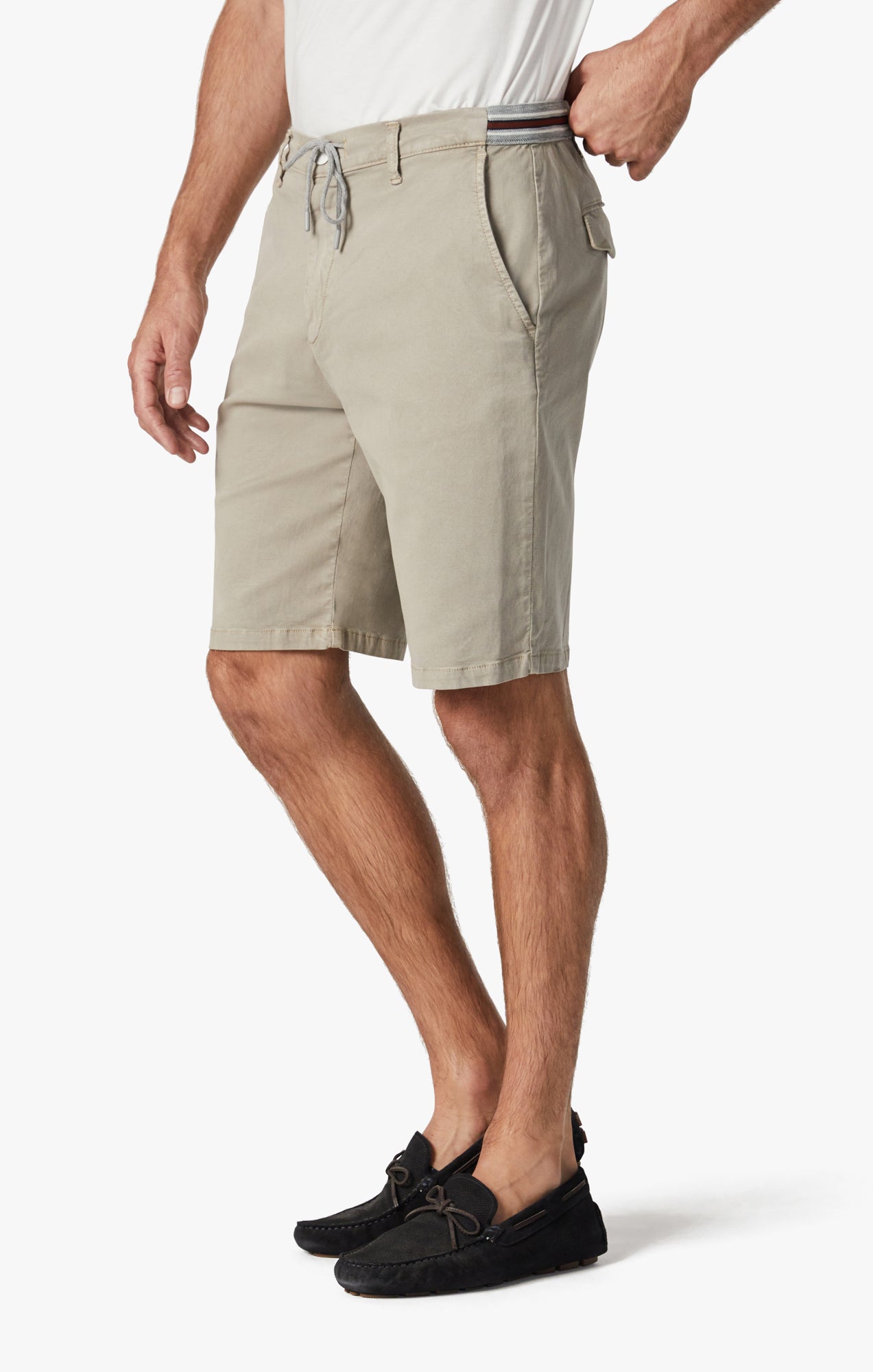 Ravenna Elastic Waist Chino Shorts In Aluminum Soft Touch