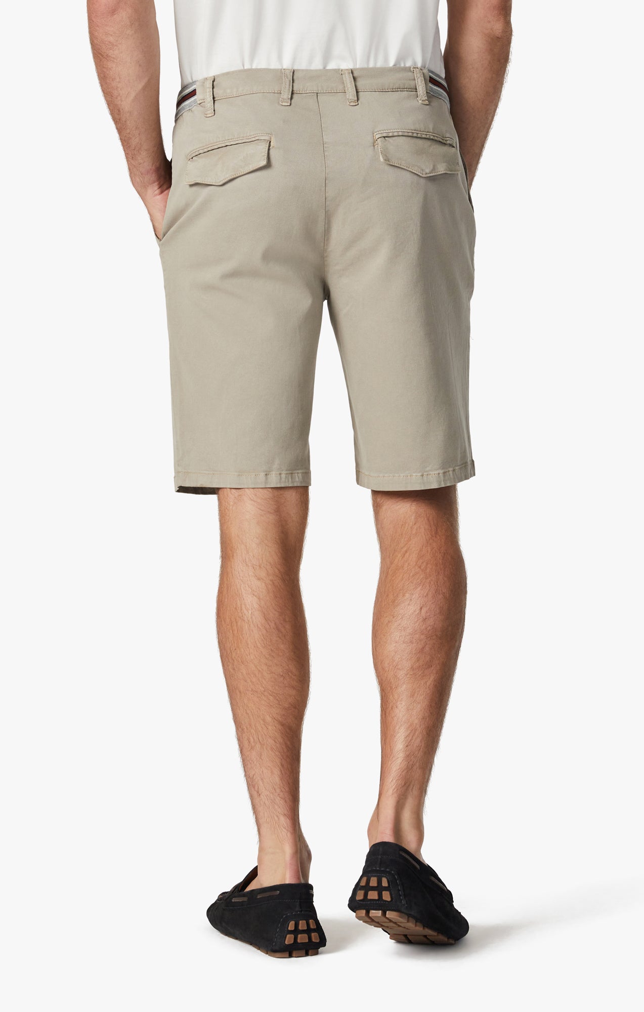 Ravenna Elastic Waist Chino Shorts In Aluminum Soft Touch