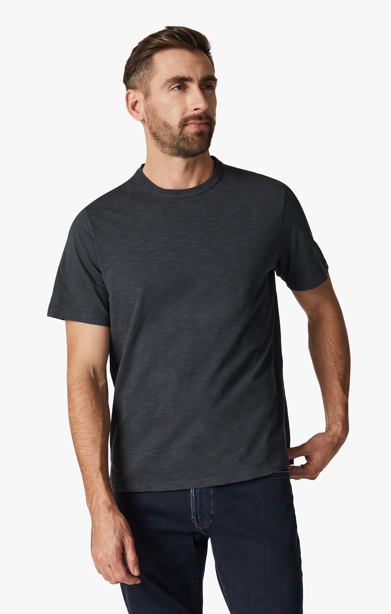 Slub Crew Neck T-Shirt in Dark Navy