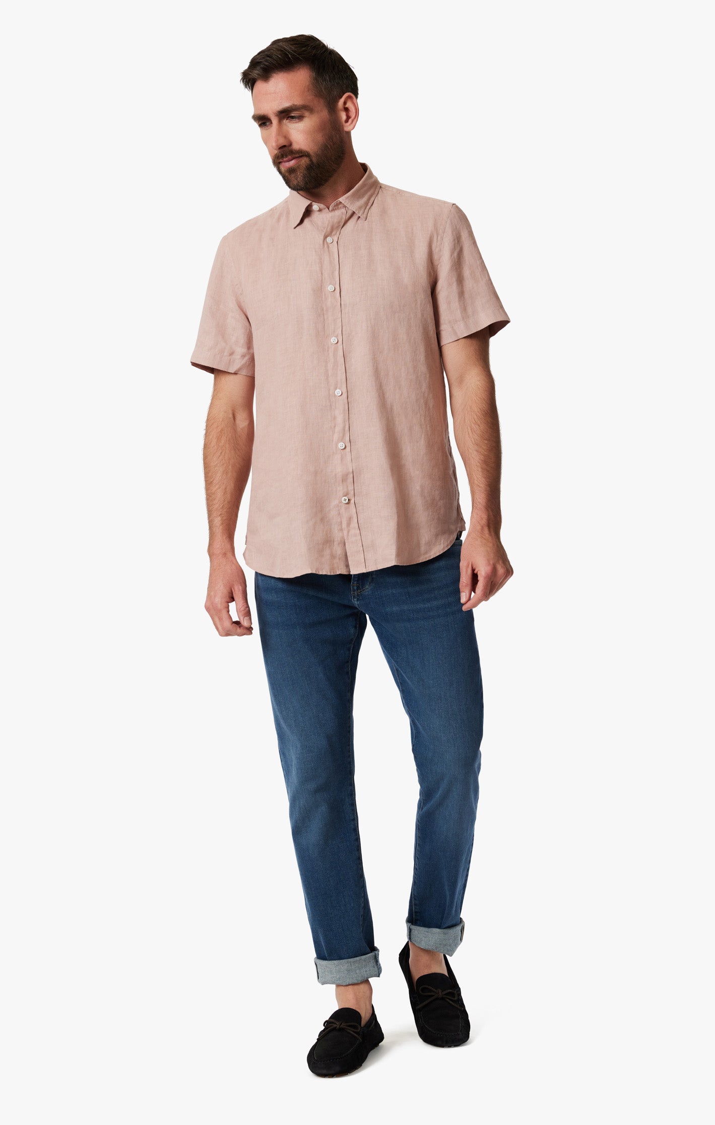 Linen Short Sleeve Shirt In Fawn