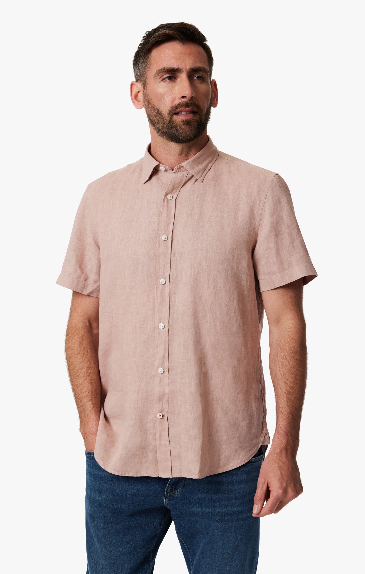 Linen Short Sleeve Shirt In Fawn