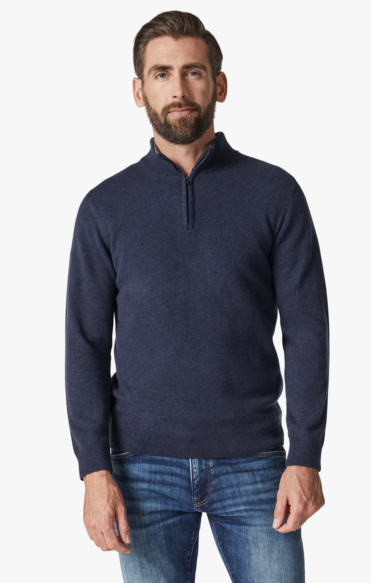 Cashmere Quarter Zip Sweater In Navy