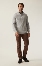 Cashmere Quarter Zip Sweater In Grey Melange