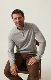 Cashmere Quarter Zip Sweater In Grey Melange