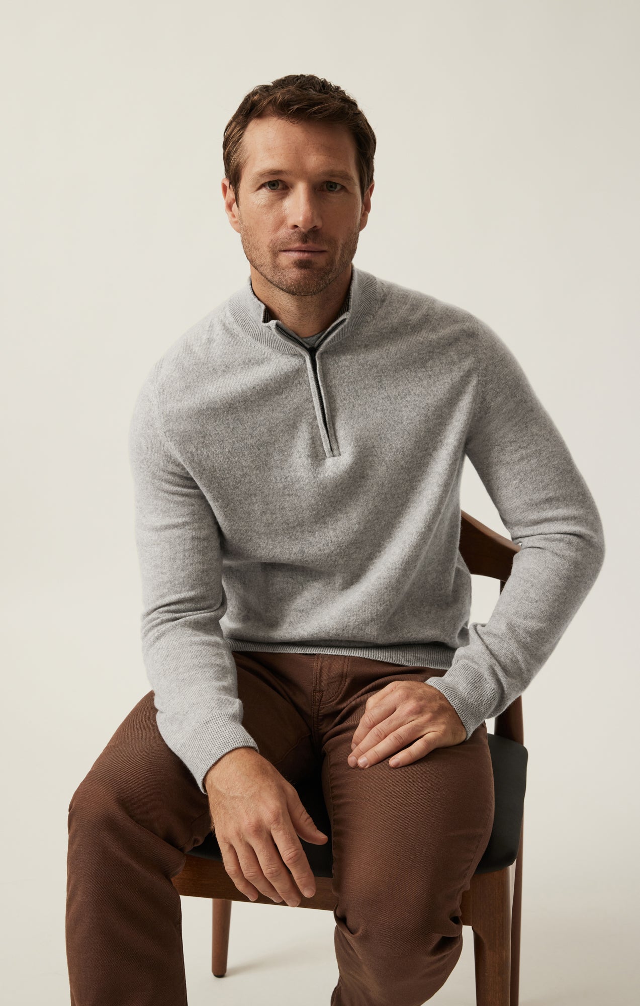 Cashmere Quarter Zip Sweater In Grey Melange