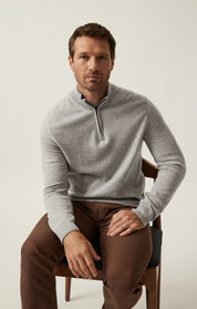 Cashmere Quarter Zip Sweater In Grey Melange