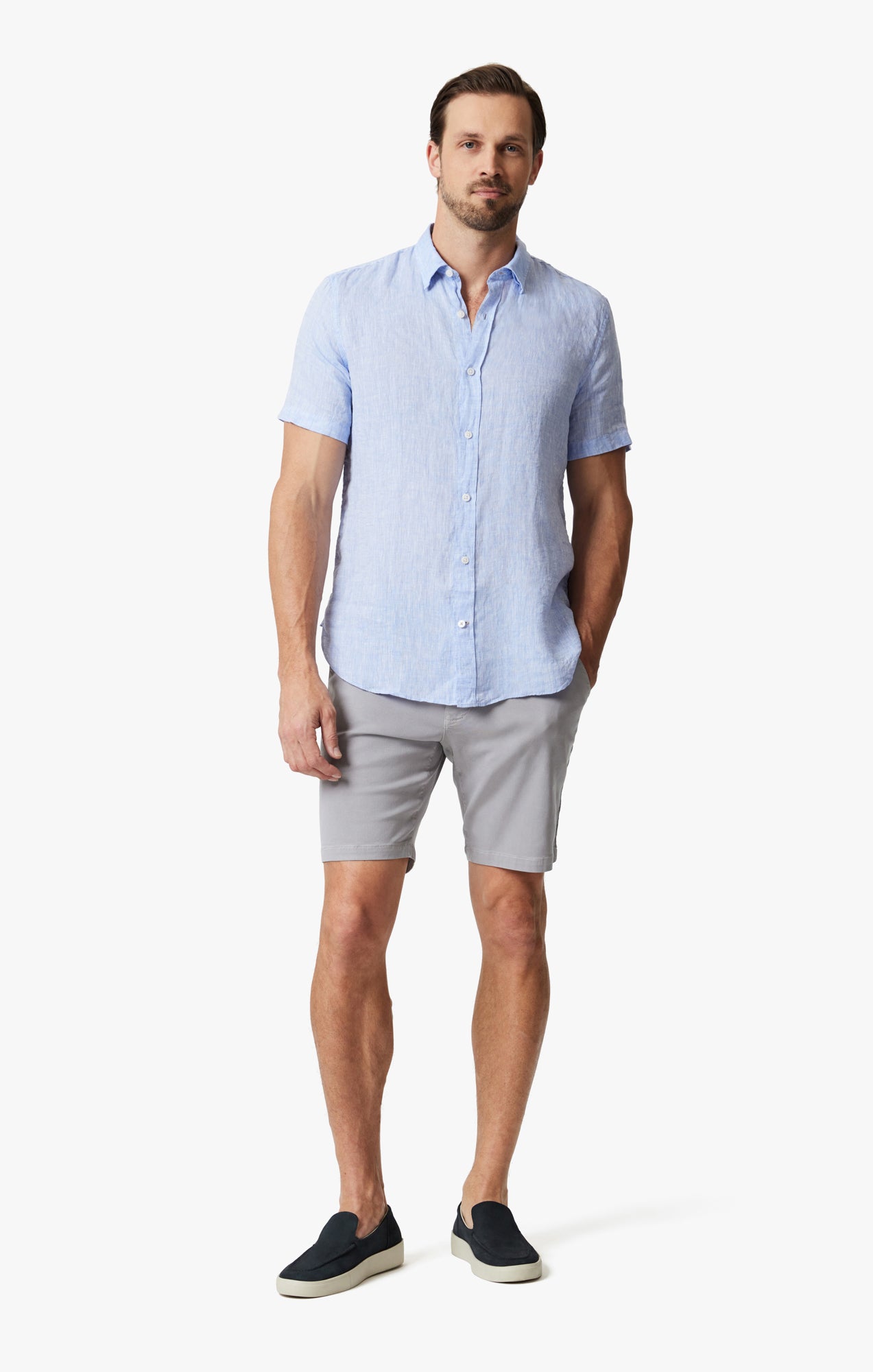 Linen Short Sleeve Shirt In Hawaiian Ocean