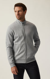 High Neck Zip-Up Sweatshirt In Grey Melange