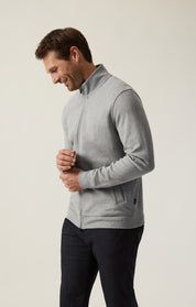 High Neck Zip-Up Sweatshirt In Grey Melange