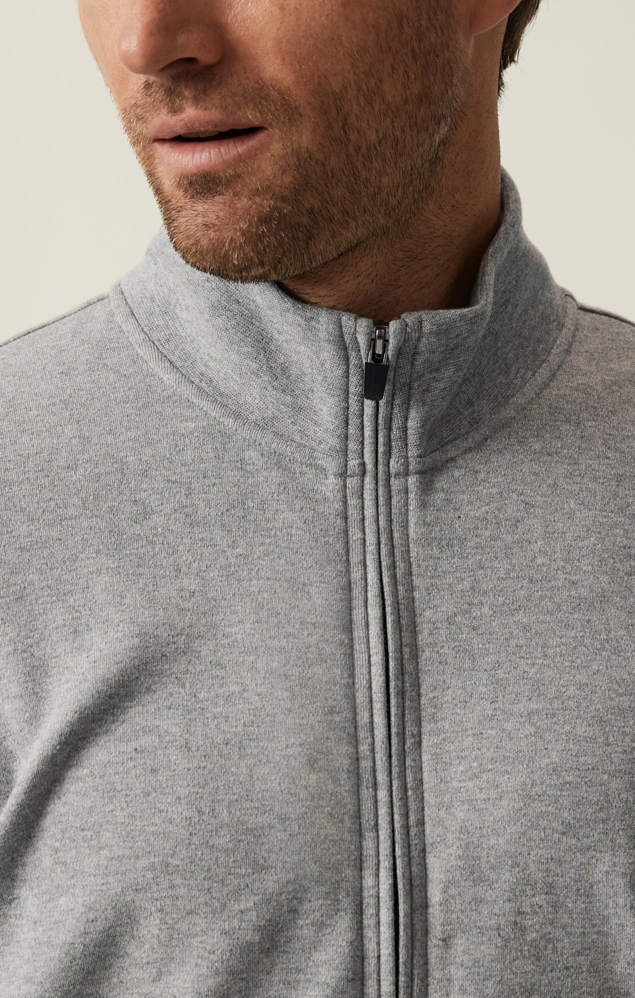 High Neck Zip-Up Sweatshirt In Grey Melange