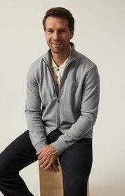 High Neck Zip-Up Sweatshirt In Grey Melange