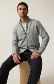 High Neck Zip-Up Sweatshirt In Grey Melange