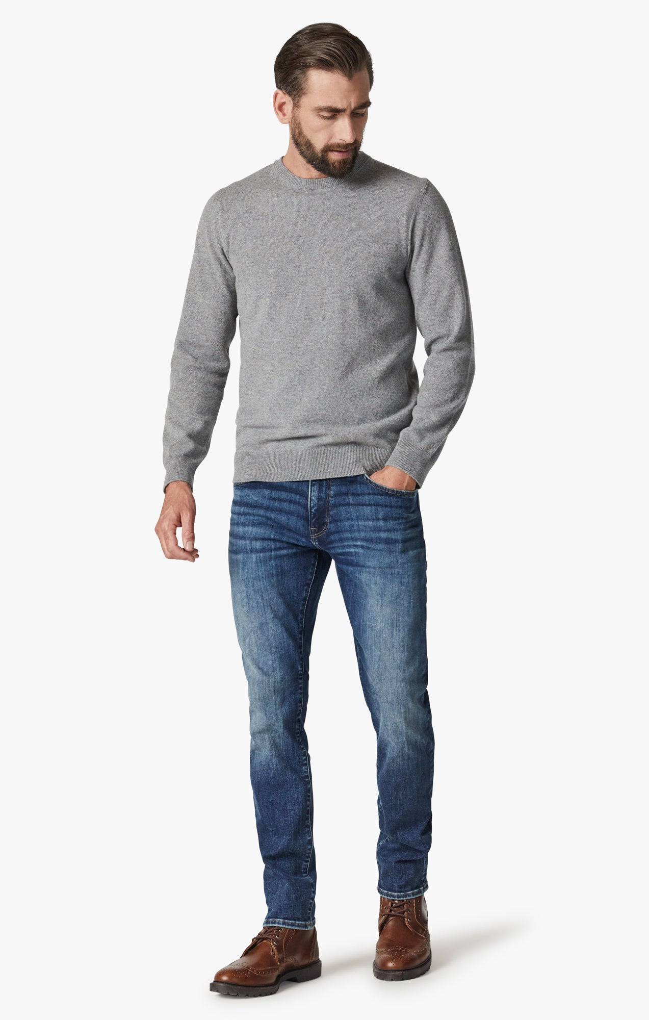 Cashmere Crew Neck Sweater In Grey Melange Image 4