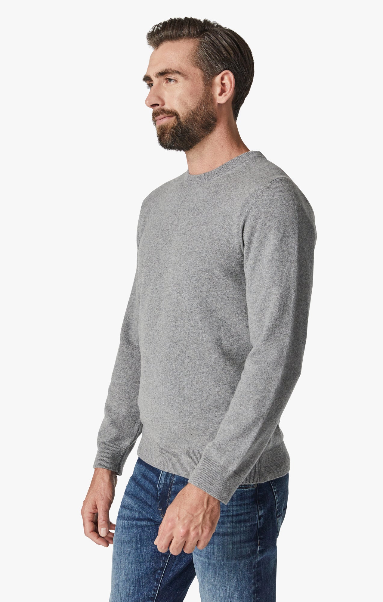 Cashmere Crew Neck Sweater In Grey Melange Image 2