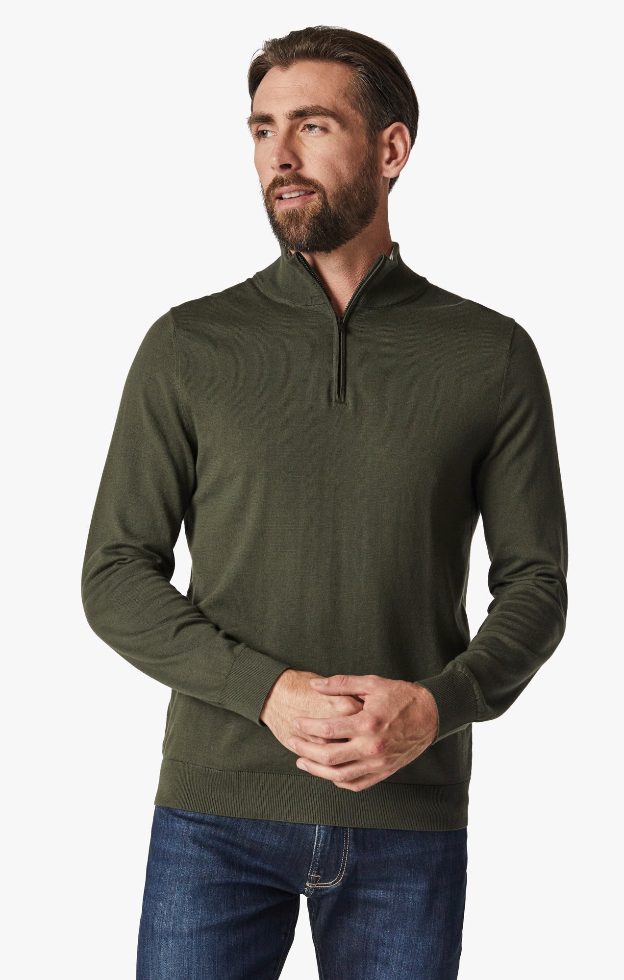 Quarter Zip Sweater In Forest Night Image 1